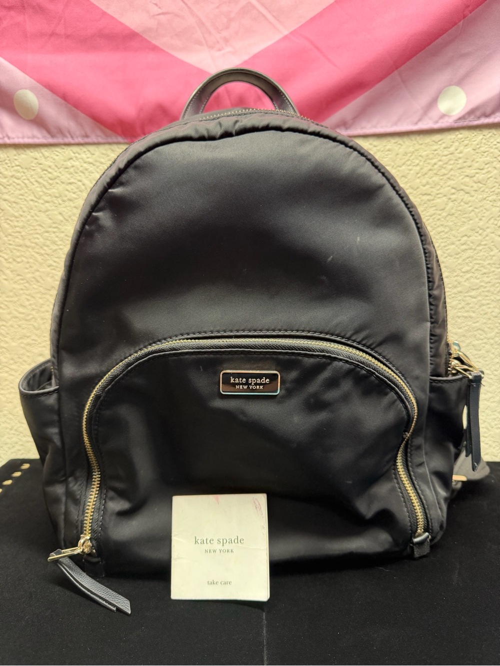 kate spade Black Nylon Backpack with Gold Accents